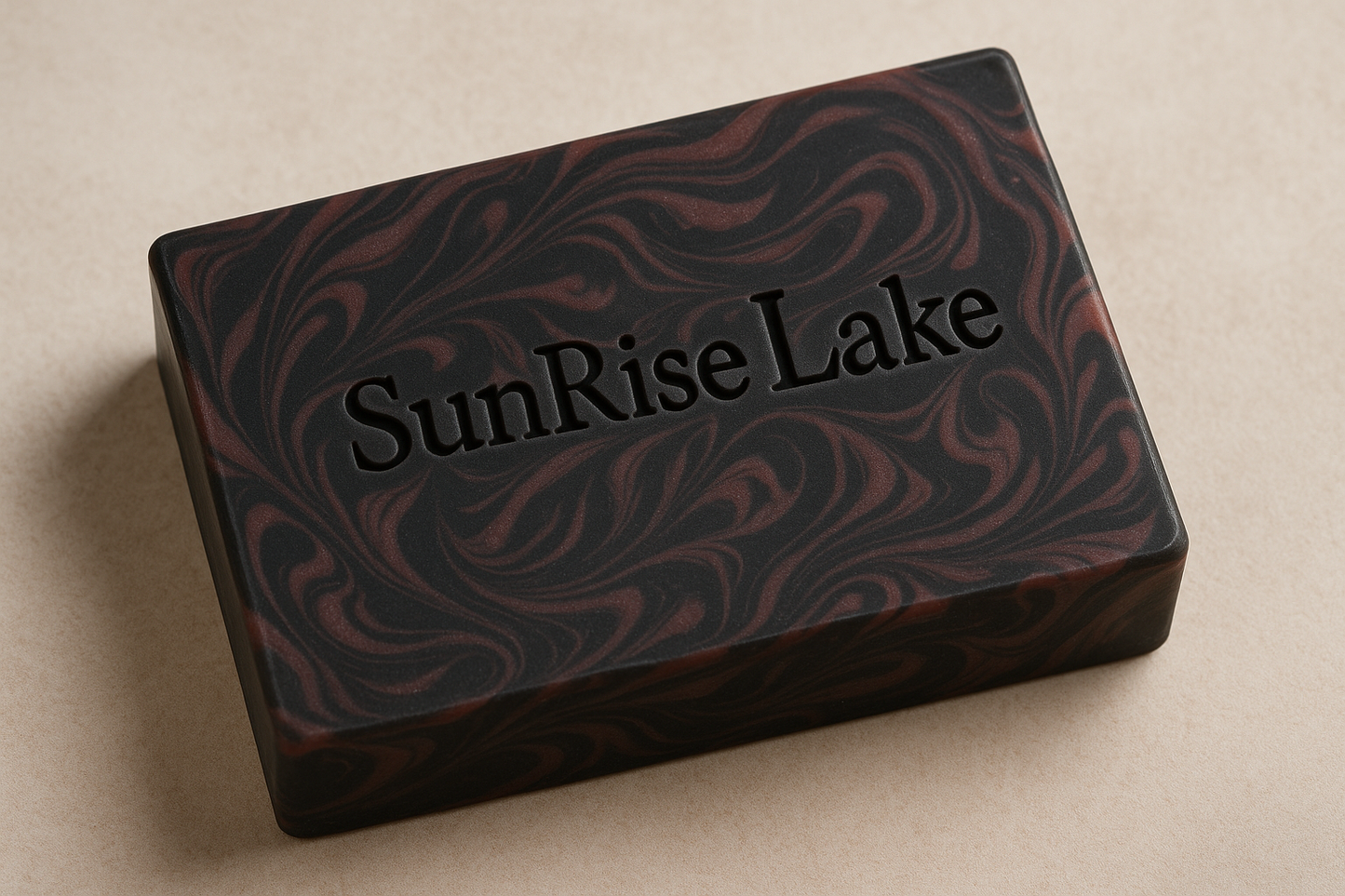 make the soap laid down and add brand name SunRise Lake on it