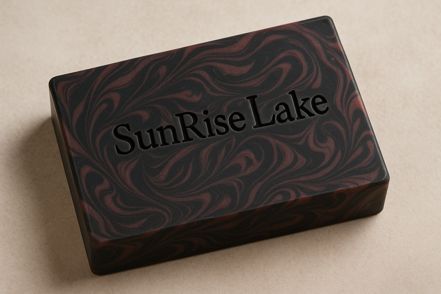 make the soap laid down and add brand name SunRise Lake on it